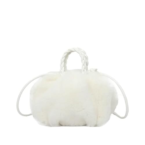 Plüsch Tasche Damentaschen Winterhandtasche Flauschige Tragetaschen Gewebter Tragegriff Kleine Mini-Umhängetaschen Plüsch Handtasche (Color : White) von CSSHNL