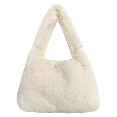 Plüsch Tasche Frauen Faux Pelz Tote Tasche Zipper Einfarbig Damen Unterarm Schulter Taschen Winter Herbst Weichen, Flauschigen Plüsch Handtaschen Plüsch Handtasche (Color : E Beige, Size : 31x8x21cm von CSSHNL