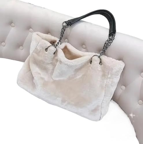 Plüsch Tasche Herbst Plüsch Damen Tasche Handtasche Fell Big Bag Plüsch Handtasche (Color : Beige) von CSSHNL