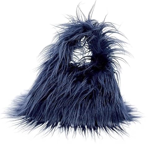 Plüsch Tasche Winter Weichen, Flauschigen Kunstpelz Tasche Frauen Einfarbig Plüsch Handtasche Casual Fuzzy Quadrat Reise Straße Umhängetasche Geldbörse Plüsch Handtasche (Color : Deep blue) von CSSHNL