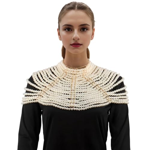 Schulterkette Perlenkette Körperkette for Frauen Statement Chunky Crop Top Mesh Choker Schulterschal Schmuck(Style 1) von CSSHNL