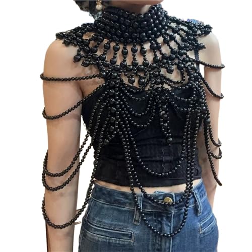 Schulterkette Perlenkette Körperkette for Frauen Statement Chunky Crop Top Mesh Choker Schulterschal Schmuck von CSSHNL