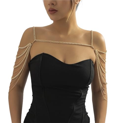 Schulterkette Schulterkette Mehrschichtige Metallketten for Frauen Punk Lange Quaste Hals Körperschmuck Party(Gold) von CSSHNL