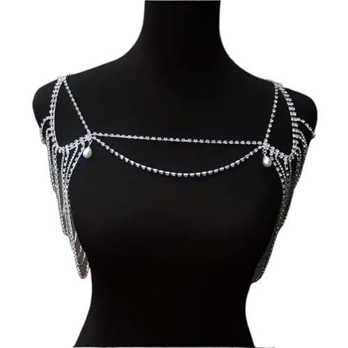 Schulterkette Strass Schal Kette Mehrschichtig Damen Stil Mode Kristall Quaste Perle Anhänger von CSSHNL
