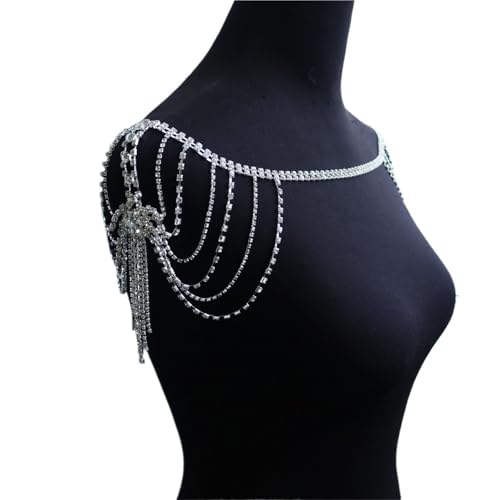 Schulterkette Strass Schulter Hain Schmuck Multi Level Design Hochzeit Braut Kristall Schal Körper Kette(Silvery) von CSSHNL