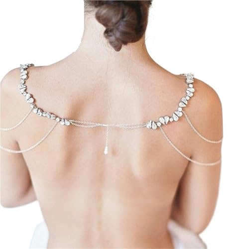 Schulterkette Zurück Schulter Kette Elegante Strass Mode Braut Schmuck Perle Halskette for Hochzeit Party(SILVER) von CSSHNL