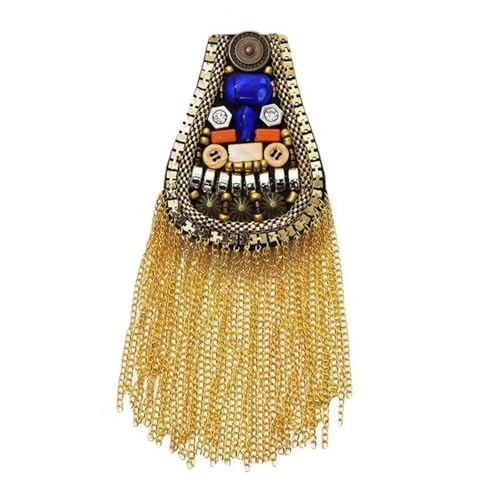Schulterklappen Schulter Epaulet Niet Kette Quasten DIY Kleidung Decor Männer Frauen Bord Abzeichen Brosche Zubehör(Golden) von CSSHNL