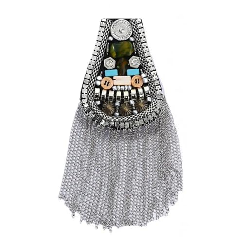 Schulterklappen Schulter Epaulet Niet Kette Quasten DIY Kleidung Decor Männer Frauen Bord Abzeichen Brosche Zubehör(Silver) von CSSHNL