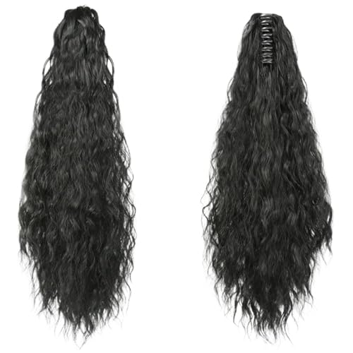 ponytail extension 1Pcs 22inch synthetische Frauen verworrene lockige Clip-on Pferdeschwanz Perücke Corn Wave Claw Clip Haarverlängerungen(Color 1) von CSSHNL