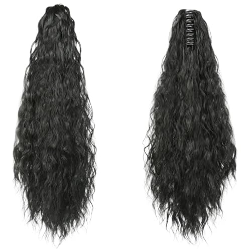 ponytail extension 1Pcs 22inch synthetische Frauen verworrene lockige Clip-on Pferdeschwanz Perücke Corn Wave Claw Clip Haarverlängerungen(Color 1) von CSSHNL