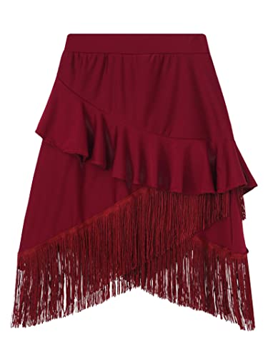 Frauen Hohe Taille Latin Dance Rock 3 Stile Fransen Rüschen Tanzpraxis Kleidung Ballsaal Samba Tango Cha-Cha Bühnenkostüm,Red c,XL von CSSOL