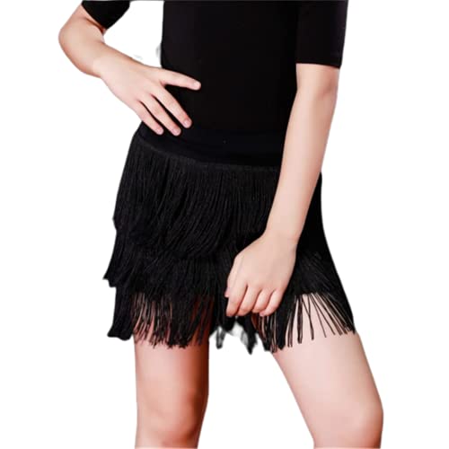 Kinder Fransen Kurzes Kleid Kinder Latin Dance Rock Übungskostüme für Mädchen Cha Cha Samba Tango Bühnenshow Gymnastik Tanzkleidung Quastenrock,Black a,130cm von CSSOL