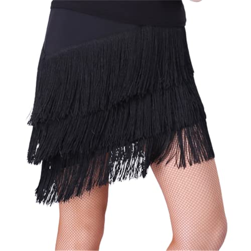 Kinder Fransen Kurzes Kleid Kinder Latin Dance Rock Übungskostüme für Mädchen Cha Cha Samba Tango Bühnenshow Gymnastik Tanzkleidung Quastenrock,Black b,120cm von CSSOL