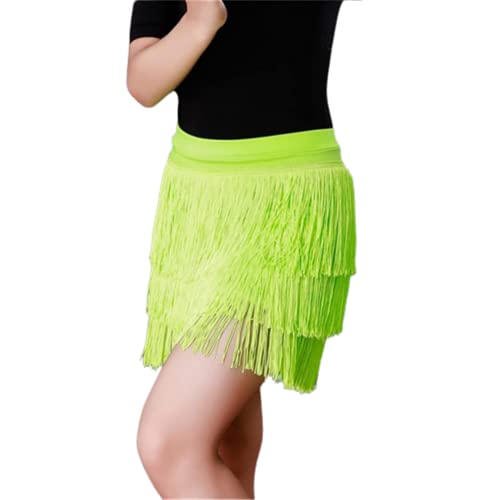 Kinder Fransen Kurzes Kleid Kinder Latin Dance Rock Übungskostüme für Mädchen Cha Cha Samba Tango Bühnenshow Gymnastik Tanzkleidung Quastenrock,Green a,110cm von CSSOL