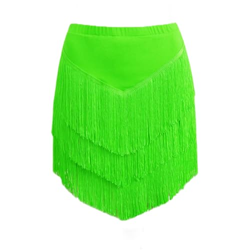 Kinder Fransen Kurzes Kleid Kinder Latin Dance Rock Übungskostüme für Mädchen Cha Cha Samba Tango Bühnenshow Gymnastik Tanzkleidung Quastenrock,Green c,150cm von CSSOL