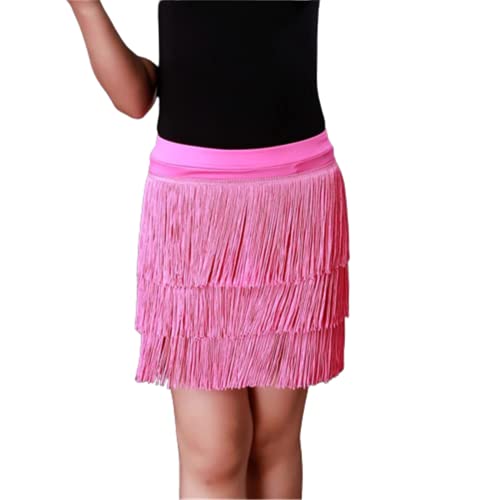 Kinder Fransen Kurzes Kleid Kinder Latin Dance Rock Übungskostüme für Mädchen Cha Cha Samba Tango Bühnenshow Gymnastik Tanzkleidung Quastenrock,Pink a,120cm von CSSOL