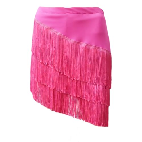 Kinder Fransen Kurzes Kleid Kinder Latin Dance Rock Übungskostüme für Mädchen Cha Cha Samba Tango Bühnenshow Gymnastik Tanzkleidung Quastenrock,Pink b,130cm von CSSOL