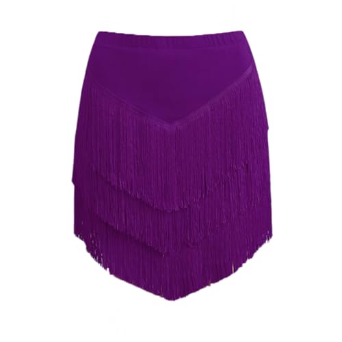 Kinder Fransen Kurzes Kleid Kinder Latin Dance Rock Übungskostüme für Mädchen Cha Cha Samba Tango Bühnenshow Gymnastik Tanzkleidung Quastenrock,Purple c,140cm von CSSOL
