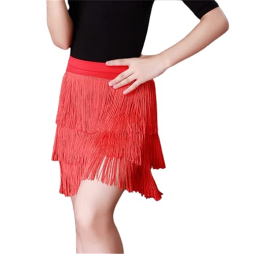 Kinder Fransen Kurzes Kleid Kinder Latin Dance Rock Übungskostüme für Mädchen Cha Cha Samba Tango Bühnenshow Gymnastik Tanzkleidung Quastenrock,Red a,110cm von CSSOL