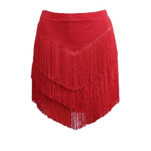 Kinder Fransen Kurzes Kleid Kinder Latin Dance Rock Übungskostüme für Mädchen Cha Cha Samba Tango Bühnenshow Gymnastik Tanzkleidung Quastenrock,Red c,140cm von CSSOL