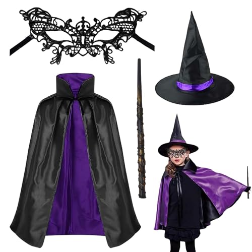 Zauberer Kostüm für Knirpse – Magischer Umhang, Zauberhut & Hexenkostüm für Halloween – Vielseitiges Vampir Kostüm für die Kleinen mit Zauberstab und Spitzhut von CSVZKIAY