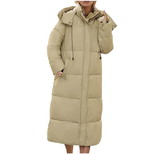 2023 Damen Winter Einfarbiges Lang Jacke Daunenjacke Frauen Pufferjacke Windbreaker mit Kapuze Damen Klassische Down Coat Outdoorjacke Steppjacke Übergangsjacke von CSWH