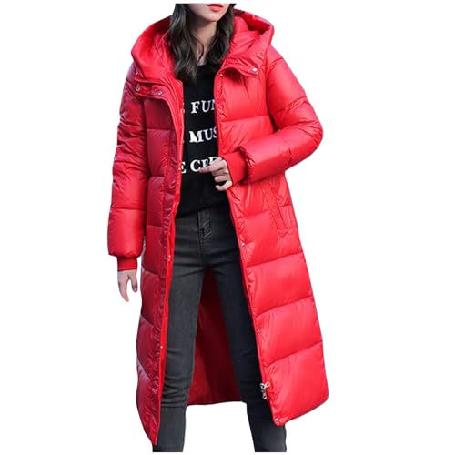 2023 Klassische Warme Jacke für Damen Plain Lang Daunenjacke Frauen Pufferjacke mit Kapuze Damen Herbst/Winter Winterjacke Windbreaker Down Coat Steppjacke von CSWH