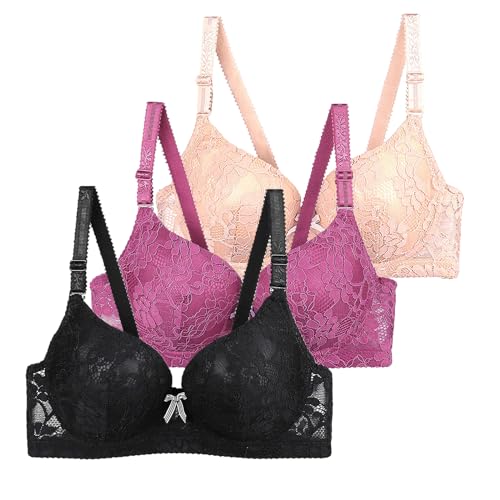 3er Pack BH Damen mit Bügel Fraun Push Up BH Spitzen BH Sexy BH Set mit verstellbarem Mädchen 2024 Mode Y2K Weich Bequemer BH Atmungsaktiver Unterwäsche Bra für Alltag Outdoor von CSWH