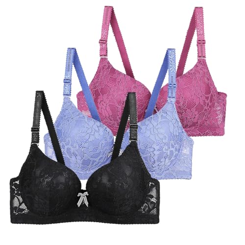 3er Pack BH Damen mit Bügel Fraun Push Up BH Spitzen BH Sexy BH Set mit verstellbarem Mädchen 2024 Mode Y2K Weich Bequemer BH Atmungsaktiver Unterwäsche Bra für Alltag Outdoor von CSWH