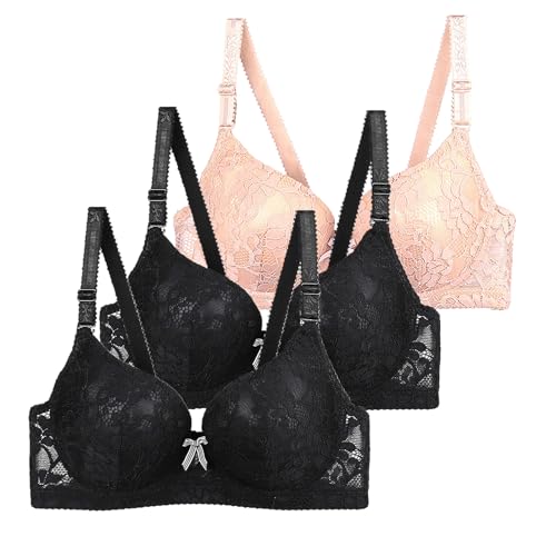 3er Pack BH Damen mit Bügel Fraun Push Up BH Spitzen BH Sexy BH Set mit verstellbarem Mädchen 2024 Mode Y2K Weich Bequemer BH Atmungsaktiver Unterwäsche Bra für Alltag Outdoor von CSWH