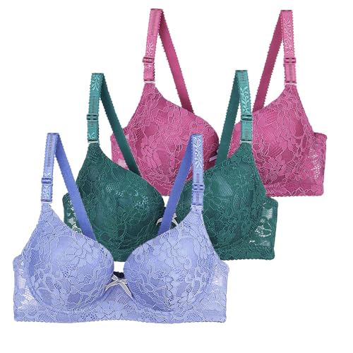 3er Pack BH Damen mit Bügel Fraun Push Up BH Spitzen BH Sexy BH Set mit verstellbarem Mädchen 2024 Mode Y2K Weich Bequemer BH Atmungsaktiver Unterwäsche Bra für Alltag Outdoor von CSWH