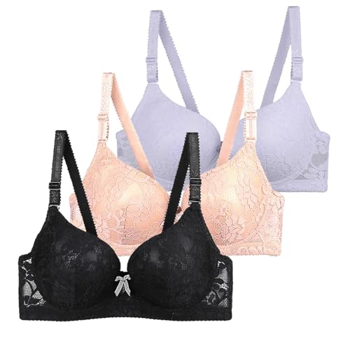 3er Pack BH Damen mit Bügel Fraun Push Up BH Spitzen BH Sexy BH Set mit verstellbarem Mädchen 2024 Mode Y2K Weich Bequemer BH Atmungsaktiver Unterwäsche Bra für Alltag Outdoor von CSWH