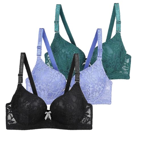 3er Pack BH Damen mit Bügel Fraun Push Up BH Spitzen BH Sexy BH Set mit verstellbarem Mädchen 2024 Mode Y2K Weich Bequemer BH Atmungsaktiver Unterwäsche Bra für Alltag Outdoor von CSWH