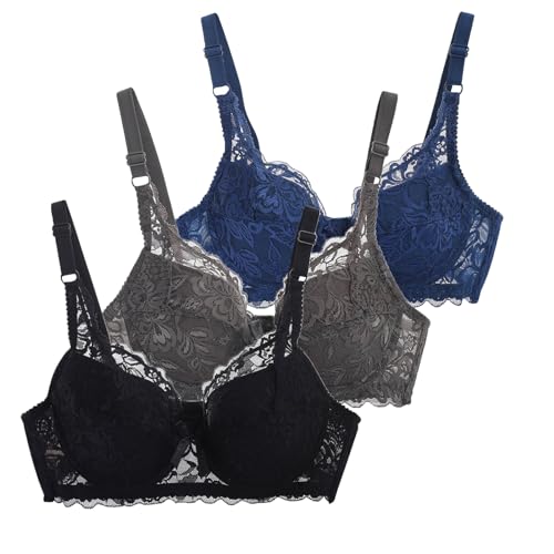 3er Pack BH Damen mit Bügel Fraun Spitzen BH Set mit verstellbarem Push Up BH Sexy BH Mädchen Atmungsaktiver Weich Bequemer BHS Y2K Unterwäsche Bra für Alltag von CSWH