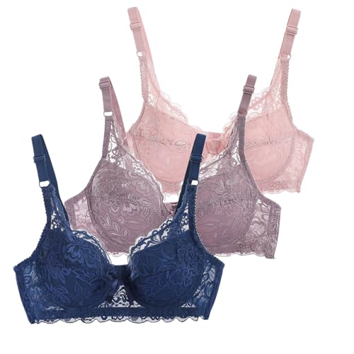 3er Pack BH Damen mit Bügel Fraun Spitzen BH Set mit verstellbarem Push Up BH Sexy BH Mädchen Atmungsaktiver Weich Bequemer BHS Y2K Unterwäsche Bra für Alltag von CSWH