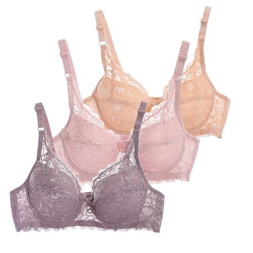 3er Pack BH Damen mit Bügel Fraun Spitzen BH Set mit verstellbarem Push Up BH Sexy BH Mädchen Atmungsaktiver Weich Bequemer BHS Y2K Unterwäsche Bra für Alltag von CSWH