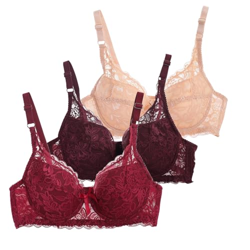 3er Pack BH Damen mit Bügel Fraun Spitzen BH Set mit verstellbarem Push Up BH Sexy BH Mädchen Atmungsaktiver Weich Bequemer BHS Y2K Unterwäsche Bra für Alltag von CSWH