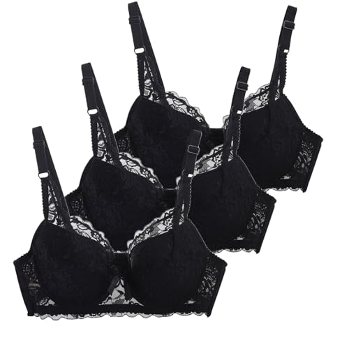 3er Pack BH Damen mit Bügel Fraun Spitzen BH Set mit verstellbarem Push Up BH Sexy BH Mädchen Atmungsaktiver Weich Bequemer BHS Y2K Unterwäsche Bra für Alltag von CSWH