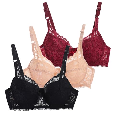 3er Pack BH Damen mit Bügel Fraun Spitzen BH Set mit verstellbarem Push Up BH Sexy BH Mädchen Atmungsaktiver Weich Bequemer BHS Y2K Unterwäsche Bra für Alltag von CSWH