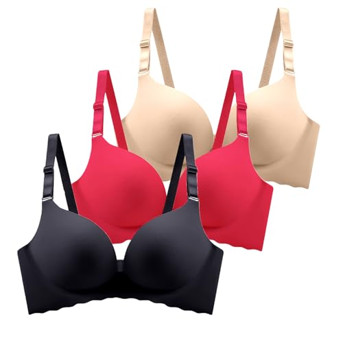 3er Pack BH Damen ohne Bügel Fraun Einfarbiges Push Up BH Sexy BH Set mit verstellbarem Mädchen 2024 Y2K Weich Bequemer BH Atmungsaktiver Unterwäsche Bra für Alltag von CSWH