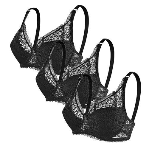 3er Pack BH Damen ohne Bügel Fraun Spitzen BH Set mit verstellbarem Push Up BH Sexy BH 2024 Mädchen Weich Bequemer BHS Atmungsaktiver Unterwäsche Bra für Alltag von CSWH