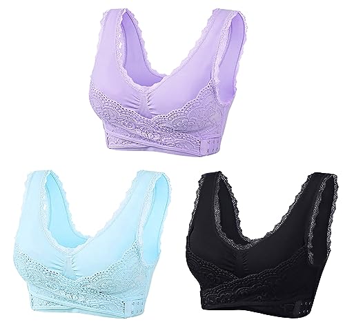 3er Pack BHS Damen Ohne Bügel Ohne Bügel Push Up Luftiger BH Set Frauen 2023 Mode Sexy Spitzen-BH Yoga-BH Crop Top Bra mit Verstellbarem für Schlafen Fitness Outdoor von CSWH