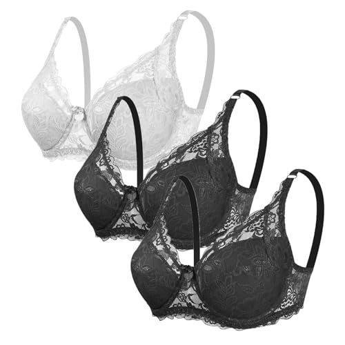 3er Pack Damen BH mit Bügel Fraun Push Up BH Spitzen BH Sexy BH Set mit verstellbarem Mädchen Atmungsaktiver Weich Bequemer BHS Y2K Unterwäsche Bra für Alltag von CSWH