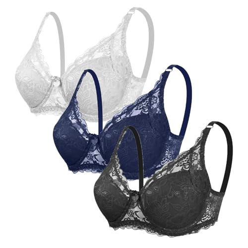 3er Pack Damen BH mit Bügel Fraun Push Up BH Spitzen BH Sexy BH Set mit verstellbarem Mädchen Atmungsaktiver Weich Bequemer BHS Y2K Unterwäsche Bra für Alltag von CSWH