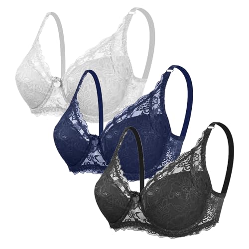 3er Pack Damen BH mit Bügel Fraun Push Up BH Spitzen BH Sexy BH Set mit verstellbarem Mädchen Atmungsaktiver Weich Bequemer BHS Y2K Unterwäsche Bra für Alltag von CSWH