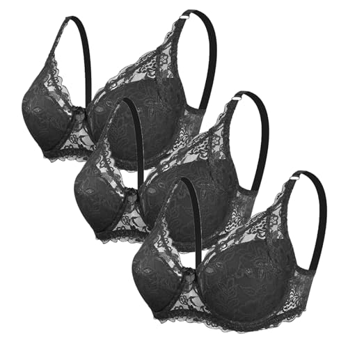 3er Pack Damen BH mit Bügel Fraun Push Up BH Spitzen BH Sexy BH Set mit verstellbarem Mädchen Atmungsaktiver Weich Bequemer BHS Y2K Unterwäsche Bra für Alltag von CSWH