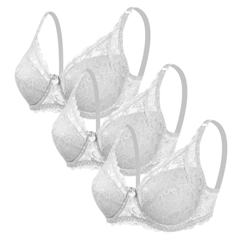 CSWH 3er Pack Damen BHS ohne Bügel Fraun Push Up Sexy Spitzen-BH mit verstellbarem Trägern Mädchen Atmungsaktiver Weich Bequemer BH Unterwäsche Bra für Alltag von CSWH