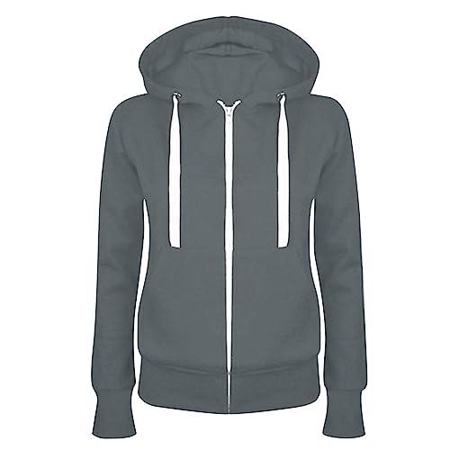 CSWH 2023 Herbst Hoodie für Damen Einfarbig Full Zip Sweatjacke Freizeit Sweatshirt Pullover mit Kapuze Lockere Fit Kapuzenpullover mit Große Taschen Frühling Y2K Fashion Outdoor Oberteile Tops von CSWH