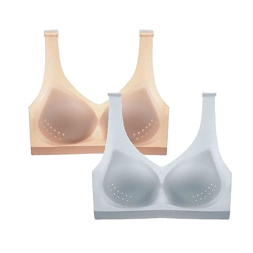 CSWH 2er Pack Damen Seamless Sport BH ohne Buegel mit Merfarben Wohlfühl-BH Bustiers Bügelloser Soft Bra Komfort-BH Schlaf-BH Freizeit- und Sport BH Seamless Sporttop von CSWH