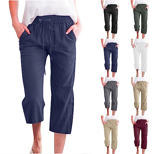 CSWH 3/4 Hose Damen Sommer Lässig Freizeithose Frauen Einfarbig Baggy Shorts Jogginghose Kordelzug Kurze Hose mit Taschen Sporthose Outdoorhose Trainingshose Sweathose von CSWH